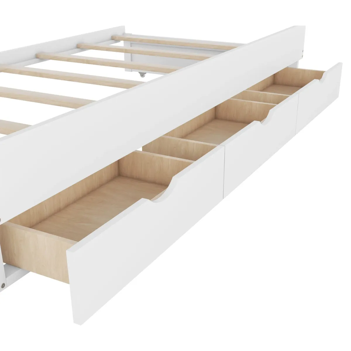 Wooden LED Platform Bed With Trundle, With Storage Headboard, With Drawers