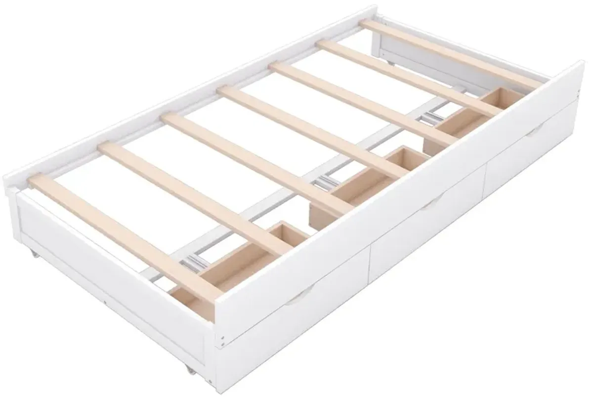 Wooden LED Platform Bed With Trundle, With Storage Headboard, With Drawers