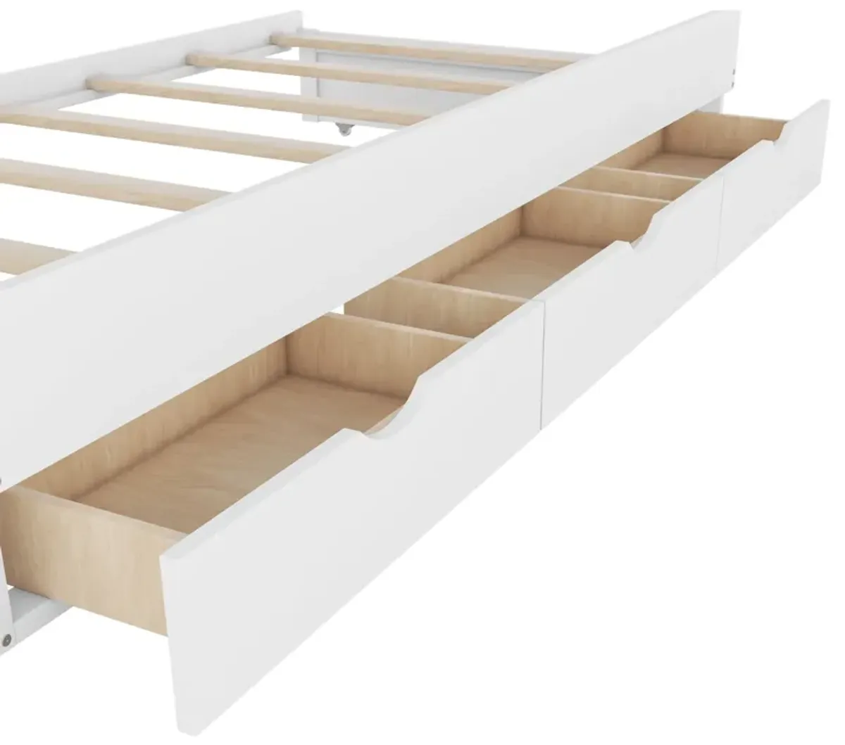 Wooden LED Platform Bed With Trundle, With Storage Headboard, With Drawers