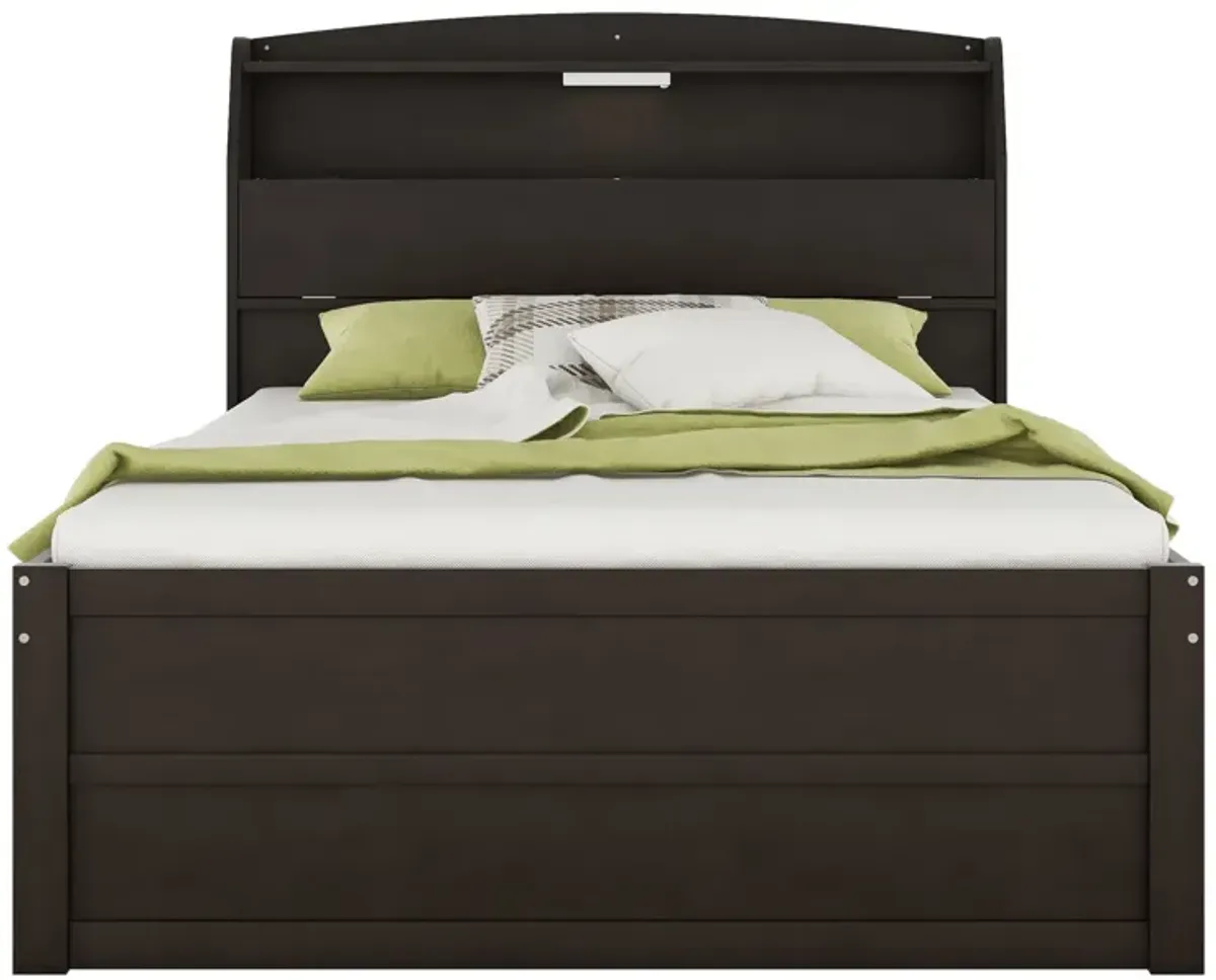 Wooden LED Platform Bed With Trundle, With Storage Headboard, With Drawers