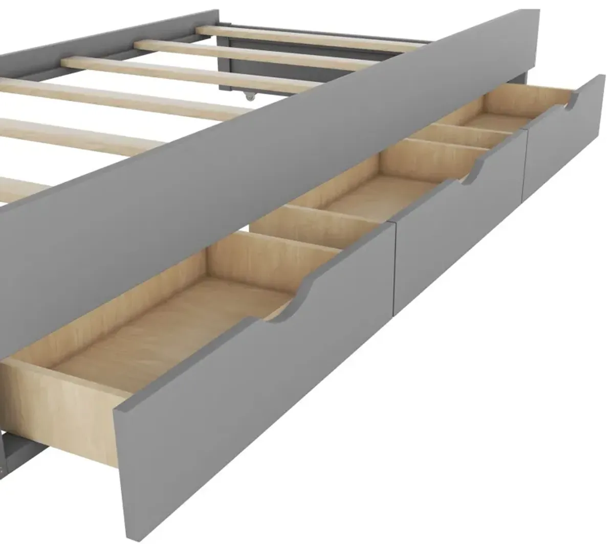 Wooden LED Platform Bed With Trundle, With Storage Headboard, With Drawers