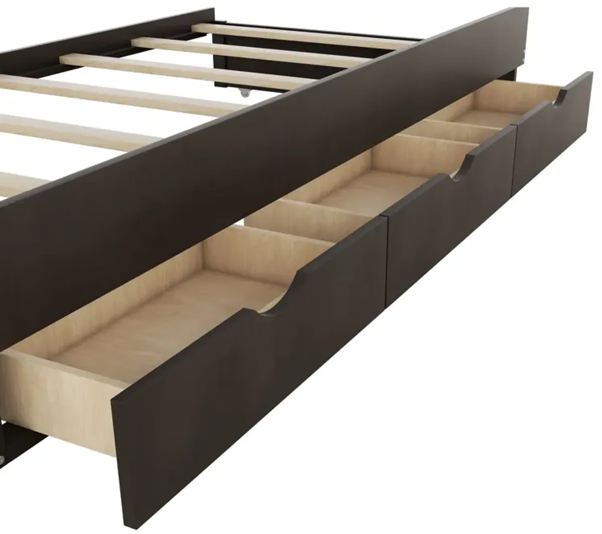 Wooden LED Platform Bed With Trundle, With Storage Headboard, With Drawers