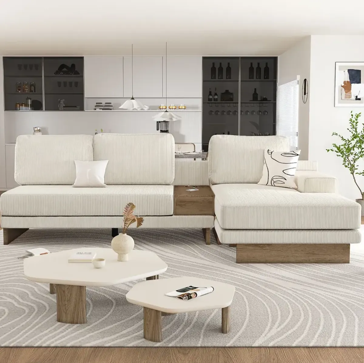 L-Shaped Sofa Sectional Sofa With Two USB Ports And Two Power Sockets, A Storage Drawer And A Reversible Chaise Lounge For Living Room