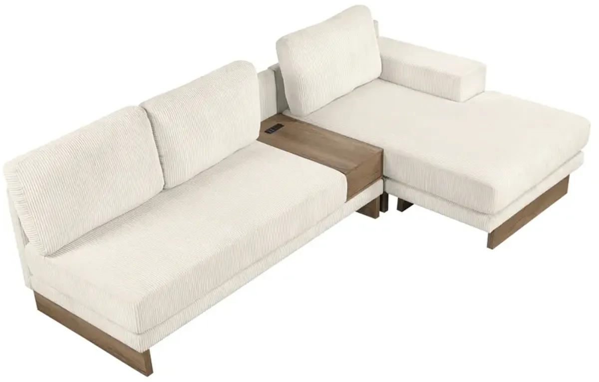 L-Shaped Sofa Sectional Sofa With Two USB Ports And Two Power Sockets, A Storage Drawer And A Reversible Chaise Lounge For Living Room