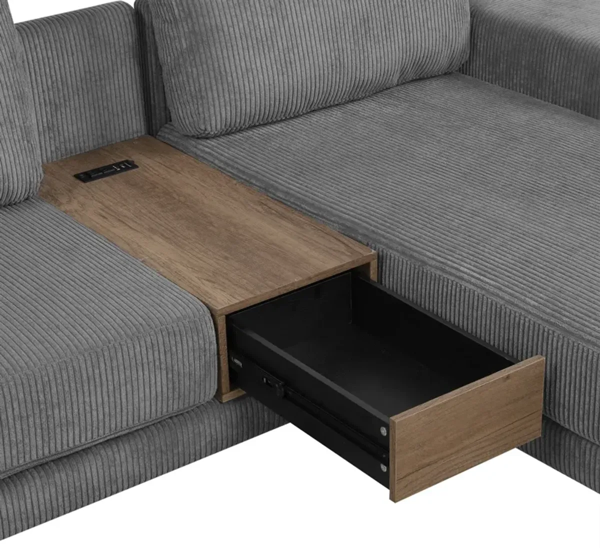 L-Shaped Sofa Sectional Sofa With Two USB Ports And Two Power Sockets, A Storage Drawer And A Reversible Chaise Lounge For Living Room