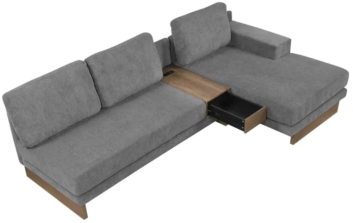 L-Shaped Sofa Sectional Sofa With Two USB Ports And Two Power Sockets, A Storage Drawer And A Reversible Chaise Lounge For Living Room