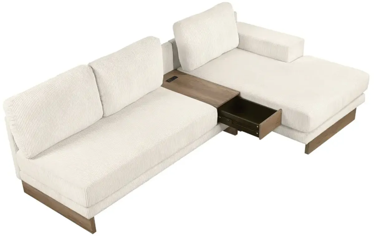 L-Shaped Sofa Sectional Sofa With Two USB Ports And Two Power Sockets, A Storage Drawer And A Reversible Chaise Lounge For Living Room