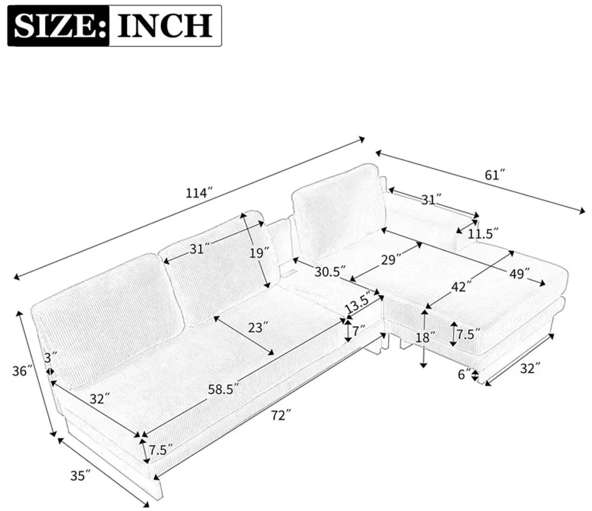 L-Shaped Sofa Sectional Sofa With Two USB Ports And Two Power Sockets, A Storage Drawer And A Reversible Chaise Lounge For Living Room