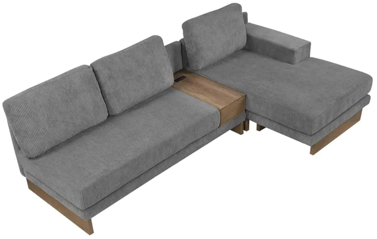 L-Shaped Sofa Sectional Sofa With Two USB Ports And Two Power Sockets, A Storage Drawer And A Reversible Chaise Lounge For Living Room