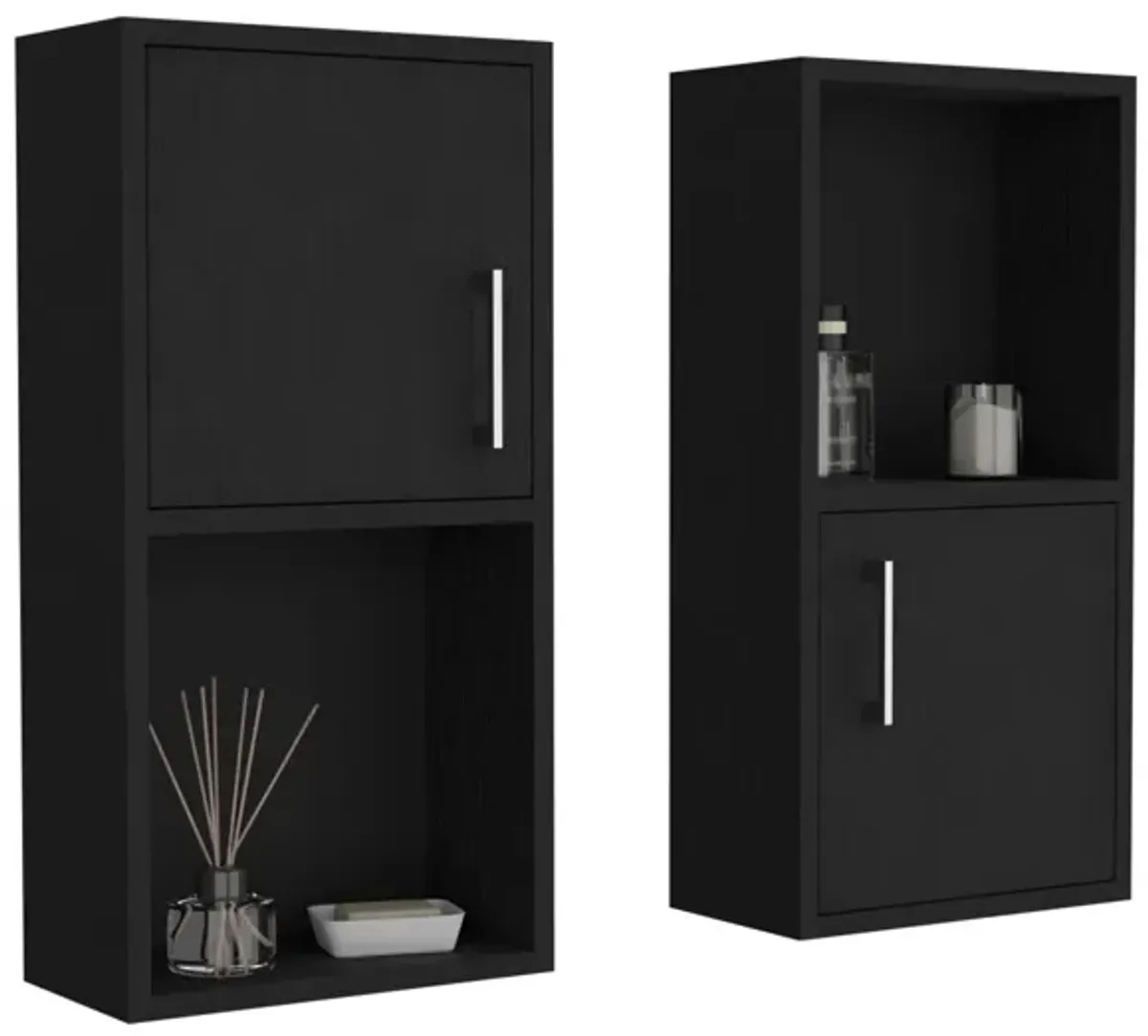 Wall Mounted Bathroom Medicine Cabinet Eak Two Doors, Two Shelves - Black