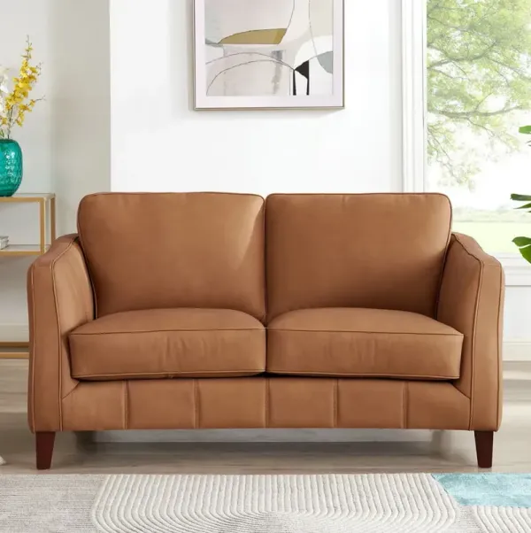 Aria-Top Grain Leather Loveseat - Brown