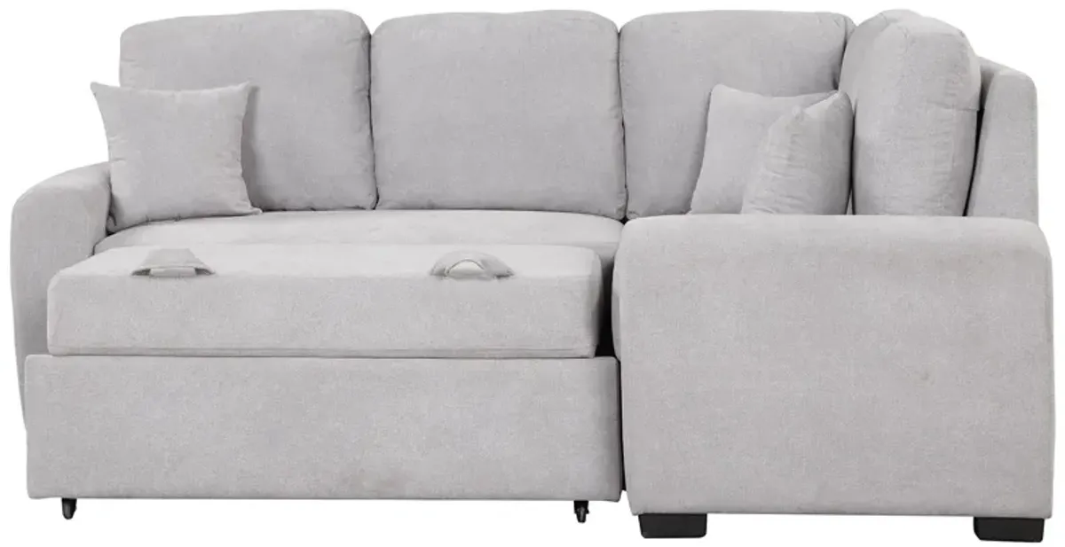Sectional Sleeper Sofa With USB Charging Port And Plug Outlet, Pull-Out Sofa Bed With 3 Pillows, L-Shape Chaise For Living Room, Small Apartment - Gray