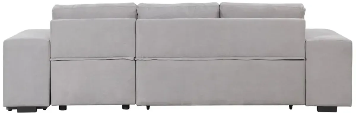 Pull Out Sleeper Sofa Reversible L-Shape 3 Seat Sectional Couch With Storage Chaise And 2 Stools For Living Room Furniture Set - Gray