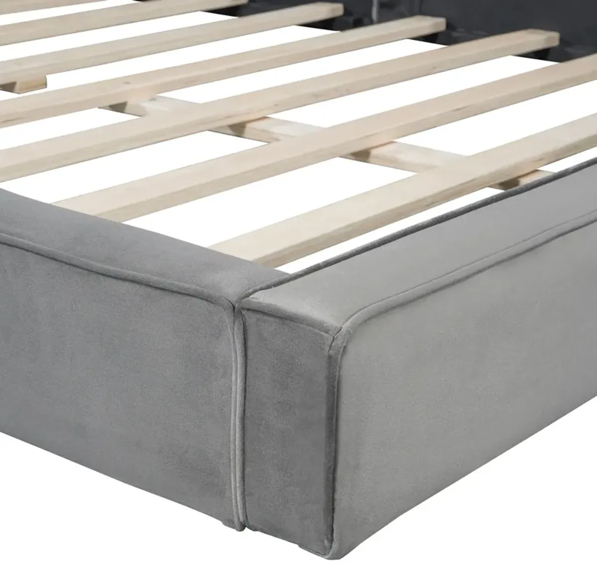 Queen Size Upholstered Platform Bed With , Grounded Bed With Solid Frame