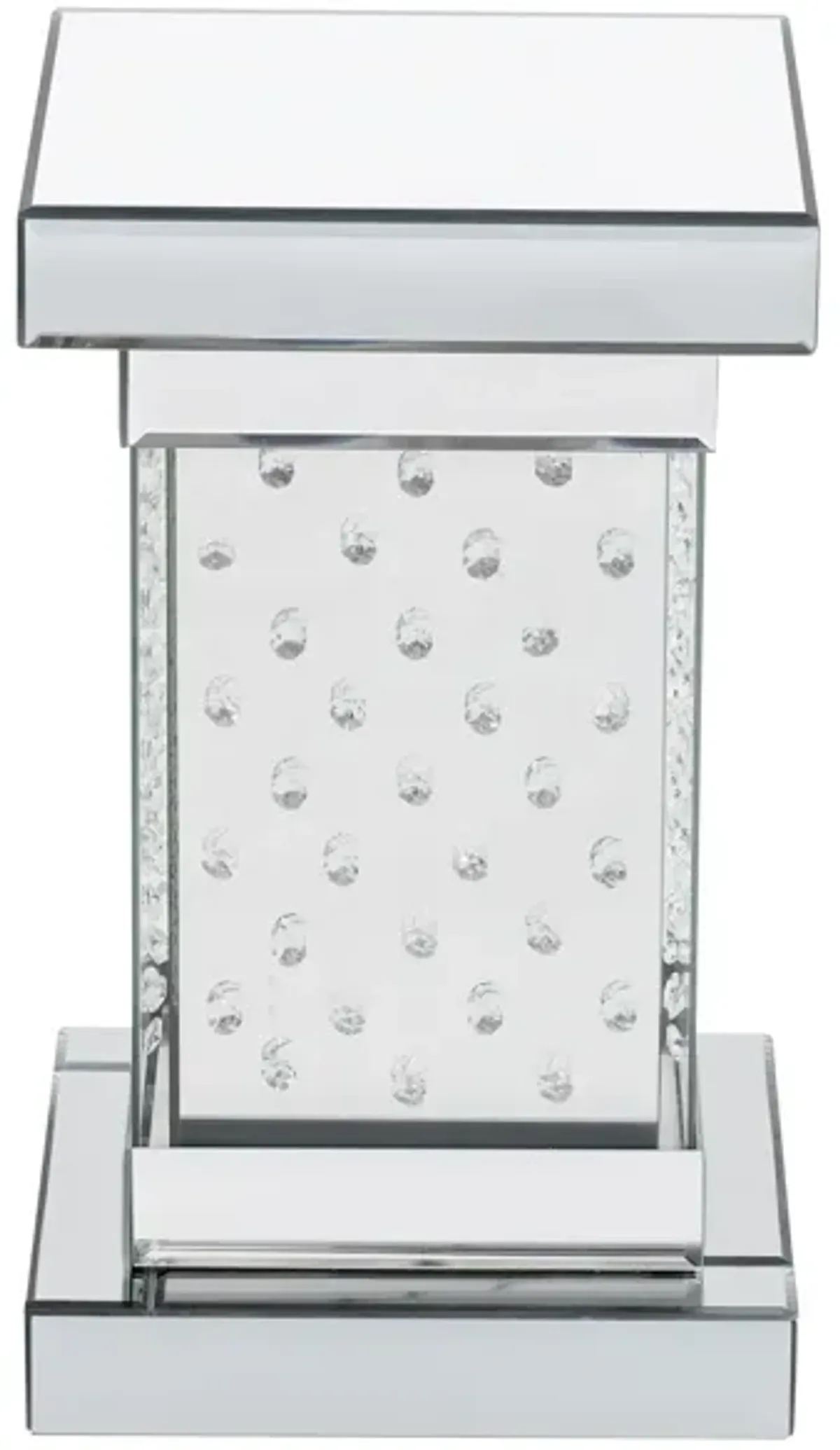 Square Mirrored End Table With Led Lights, Modern Side Table With Crystal Inlay For Living Room