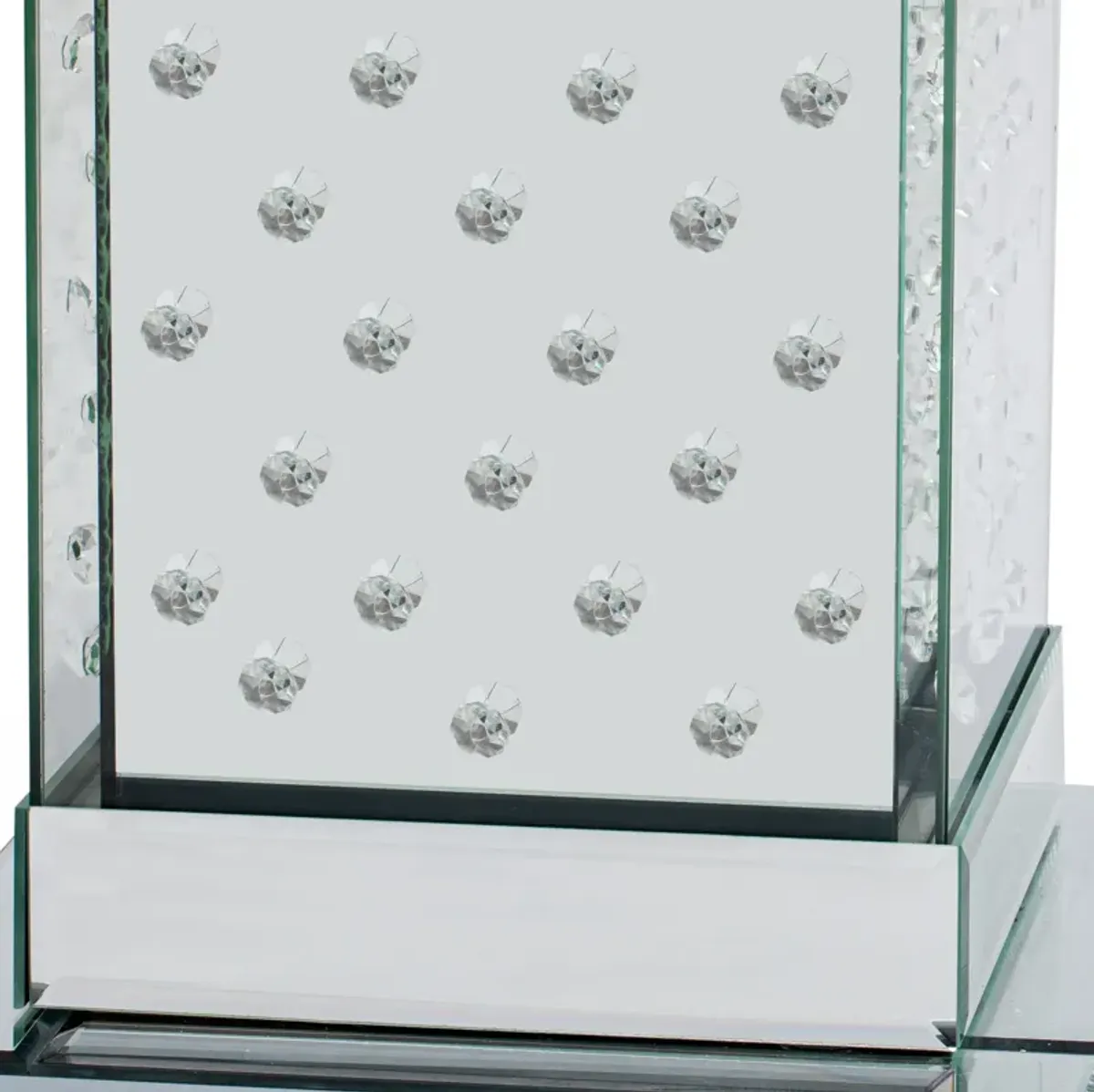 Square Mirrored End Table With Led Lights, Modern Side Table With Crystal Inlay For Living Room