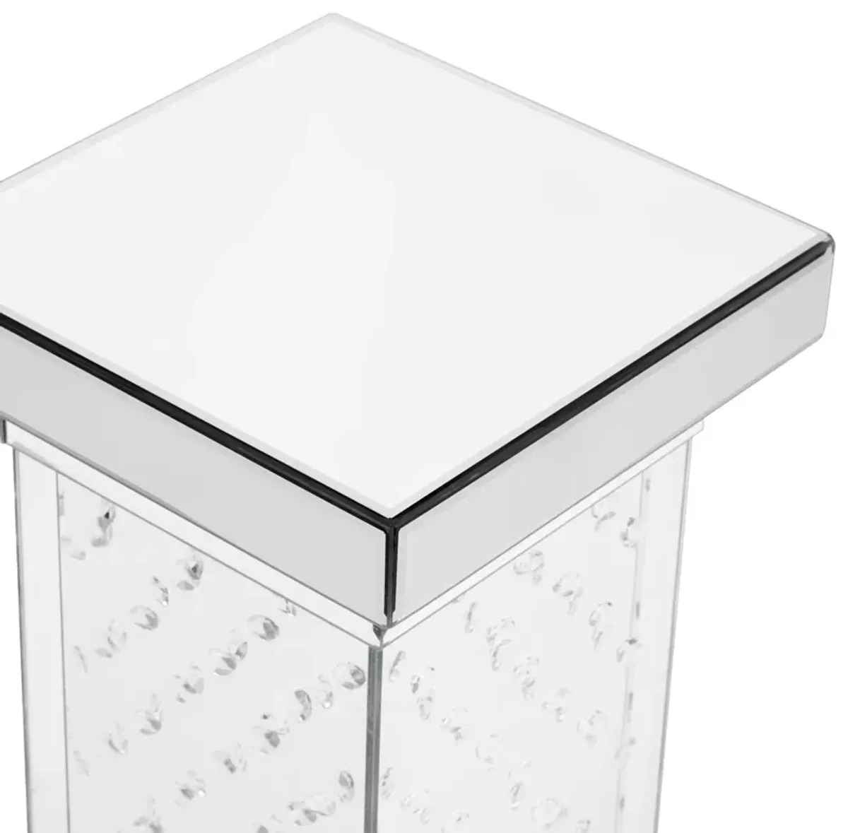 Square Mirrored End Table With Led Lights, Modern Side Table With Crystal Inlay For Living Room