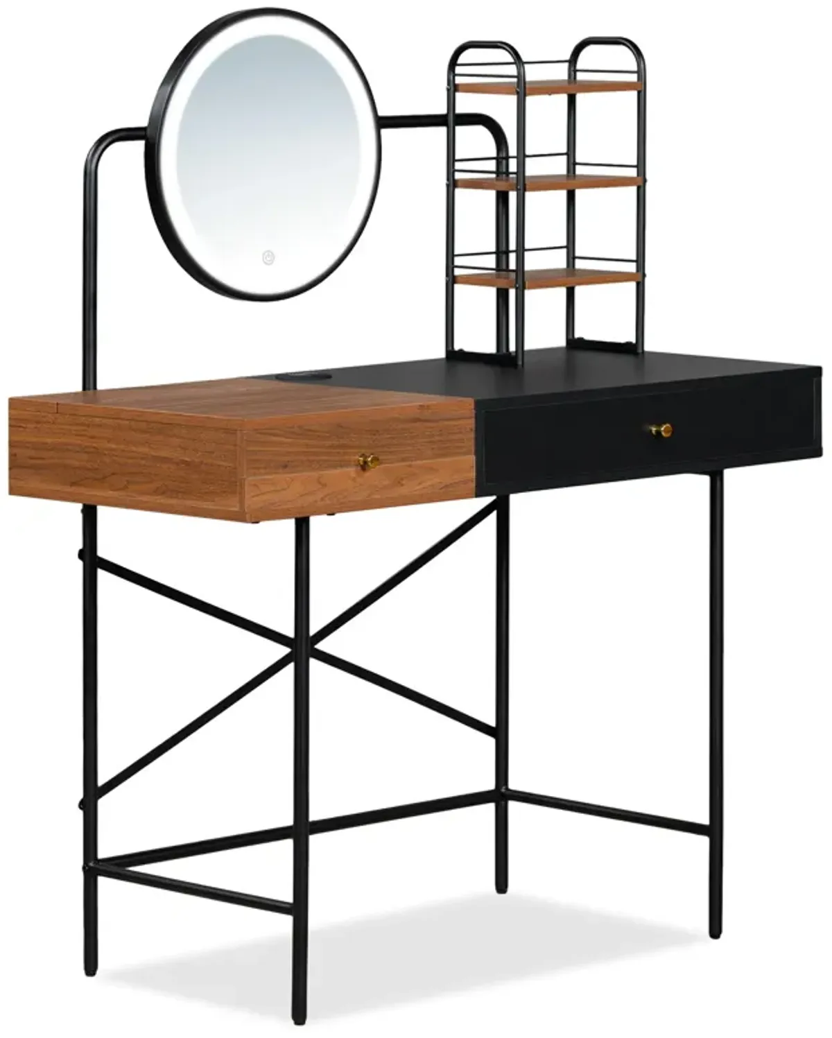 Makeup Vanity Desk With 3-Mode Lighted Mirror & Wireless Charging Station, Vanity Table With Drawer & 3 Open Shelves For Ample Storage Space, Dressing Table For Bedroom