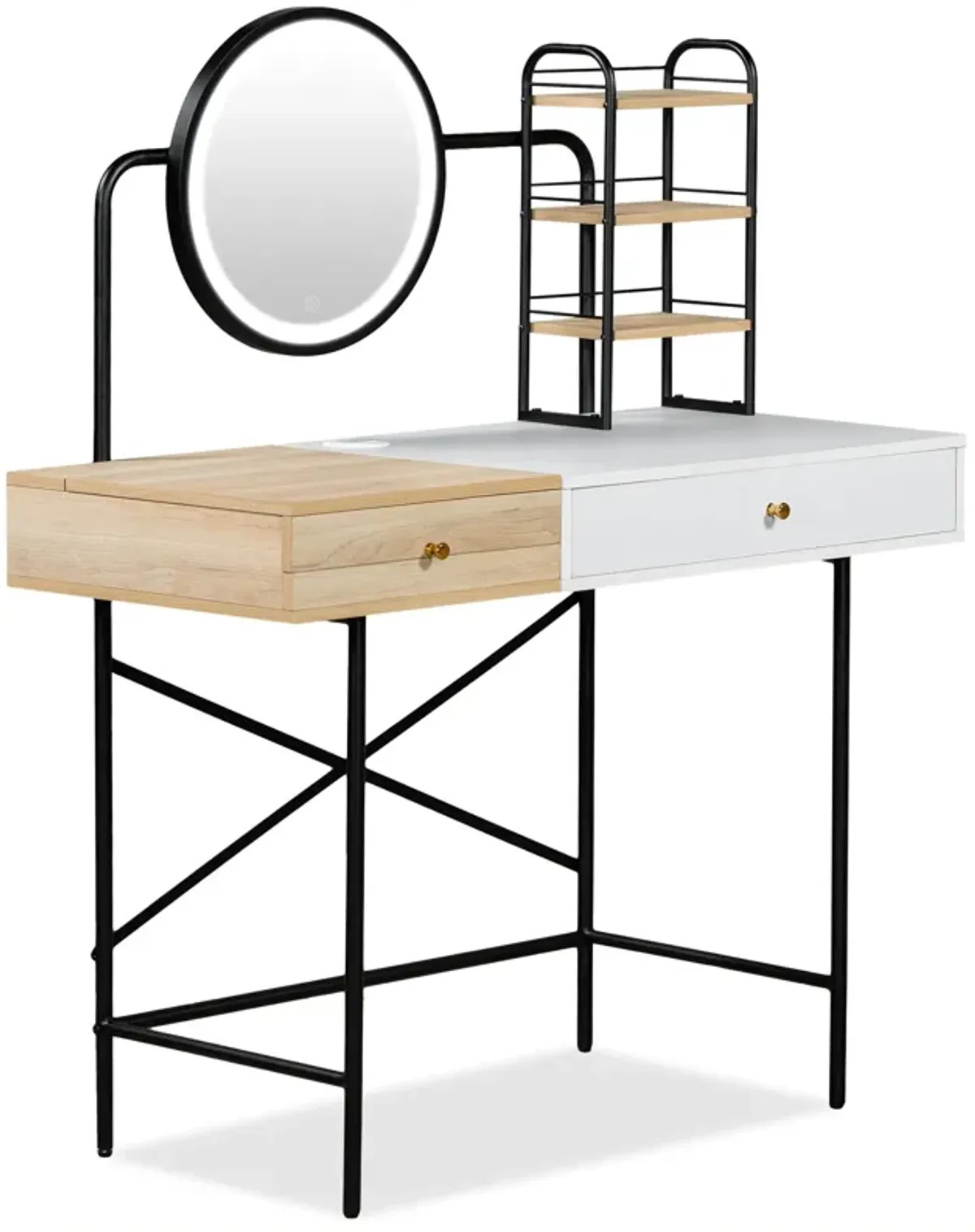 Makeup Vanity Desk With 3-Mode Lighted Mirror & Wireless Charging Station, Vanity Table With Drawer & 3 Open Shelves For Ample Storage Space, Dressing Table For Bedroom