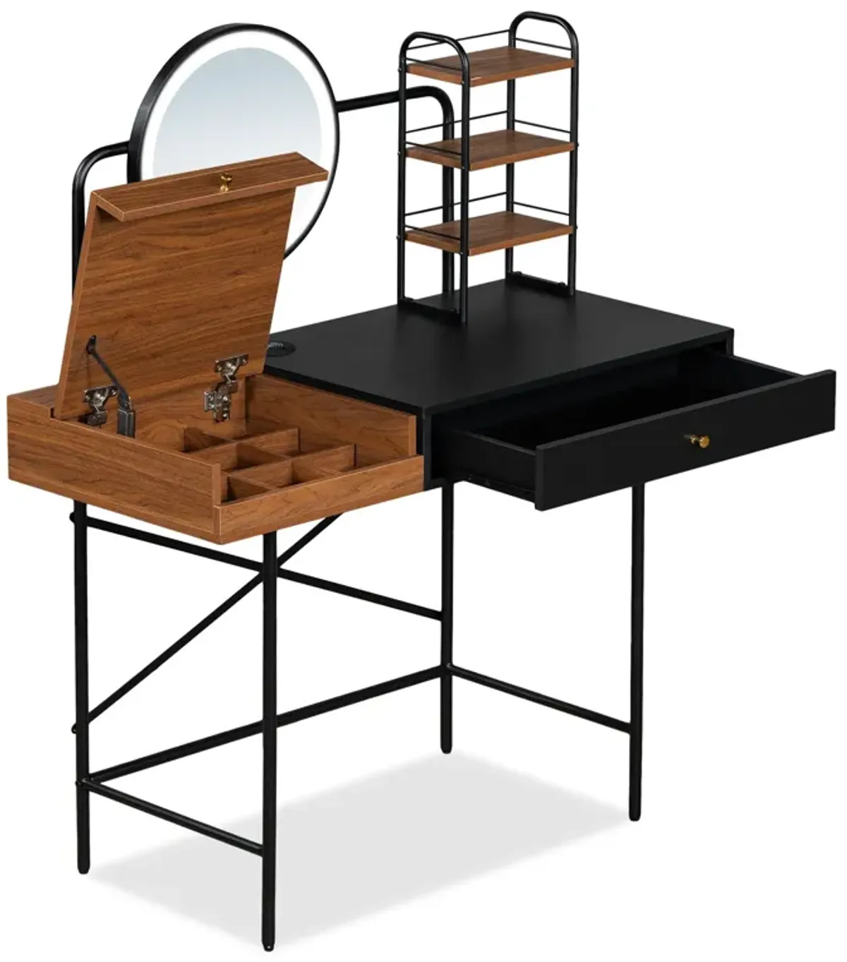 Makeup Vanity Desk With 3-Mode Lighted Mirror & Wireless Charging Station, Vanity Table With Drawer & 3 Open Shelves For Ample Storage Space, Dressing Table For Bedroom