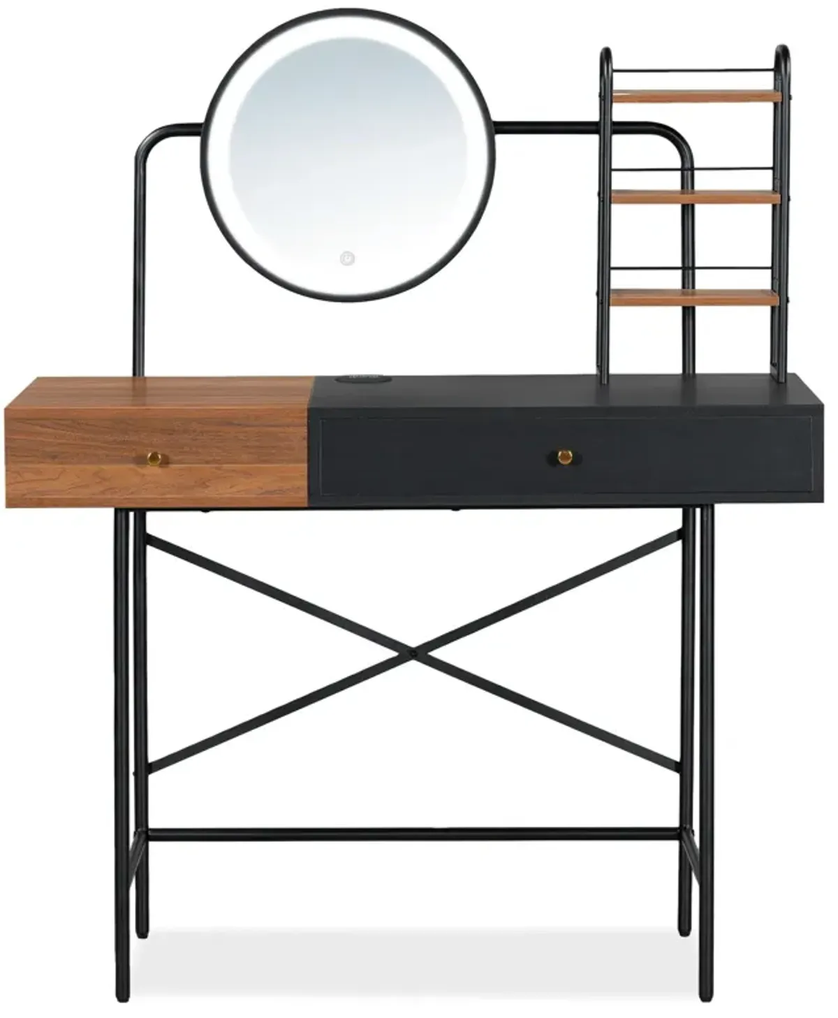 Makeup Vanity Desk With 3-Mode Lighted Mirror & Wireless Charging Station, Vanity Table With Drawer & 3 Open Shelves For Ample Storage Space, Dressing Table For Bedroom