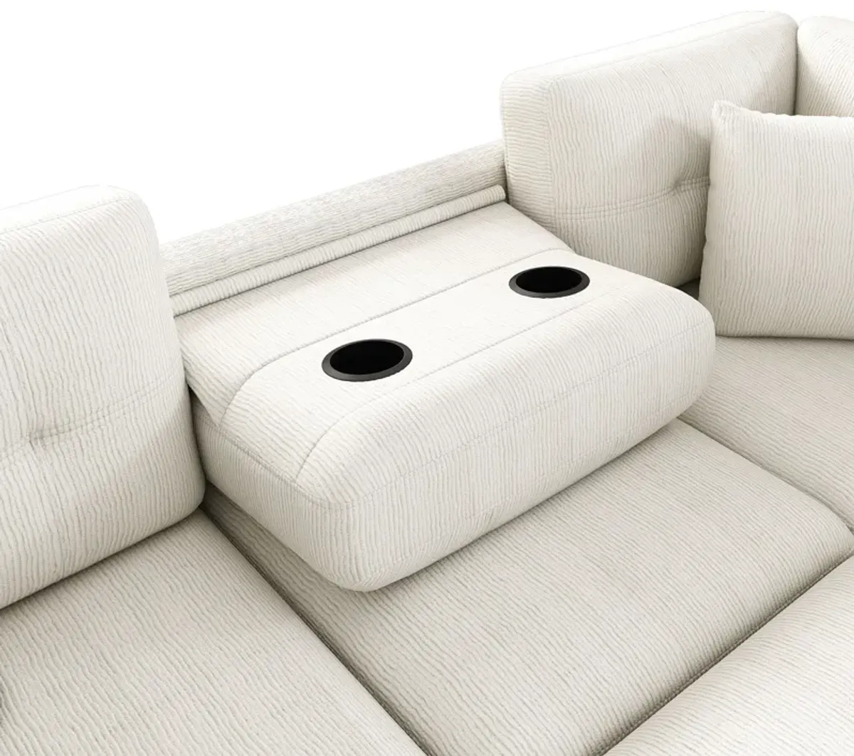 Sectional Sofa L-Shaped Sofa Couch Pull-Out Sofa Bed With A Movable Ottoman, Two USB Ports And Two Cup Holders For Living Room