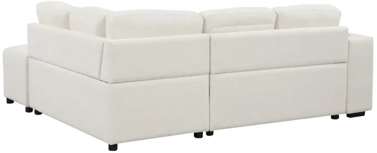 Sectional Sofa L-Shaped Sofa Couch Pull-Out Sofa Bed With A Movable Ottoman, Two USB Ports And Two Cup Holders For Living Room