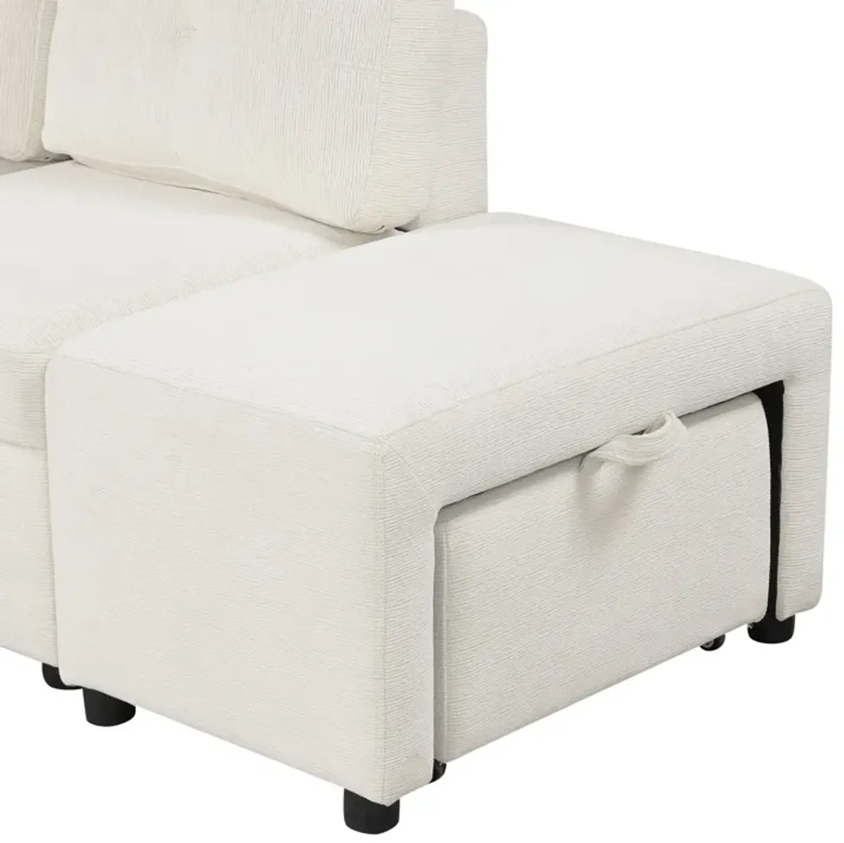 Sectional Sofa L-Shaped Sofa Couch Pull-Out Sofa Bed With A Movable Ottoman, Two USB Ports And Two Cup Holders For Living Room