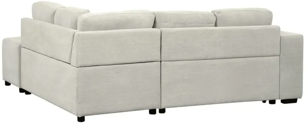 Sectional Sofa L-Shaped Sofa Couch Pull-Out Sofa Bed With A Movable Ottoman, Two USB Ports And Two Cup Holders For Living Room