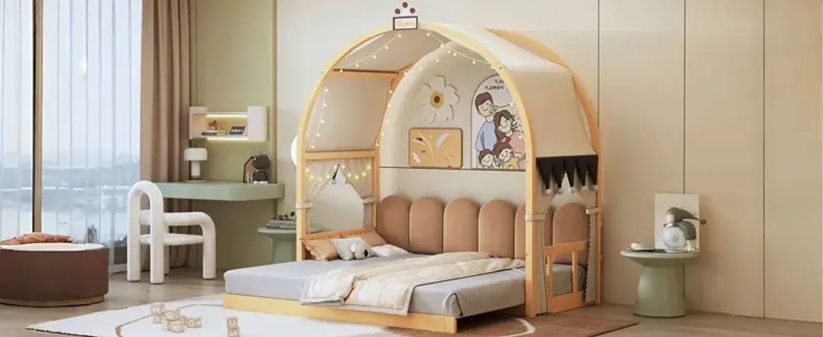 Extended Bed With Arched Roof And Trundle