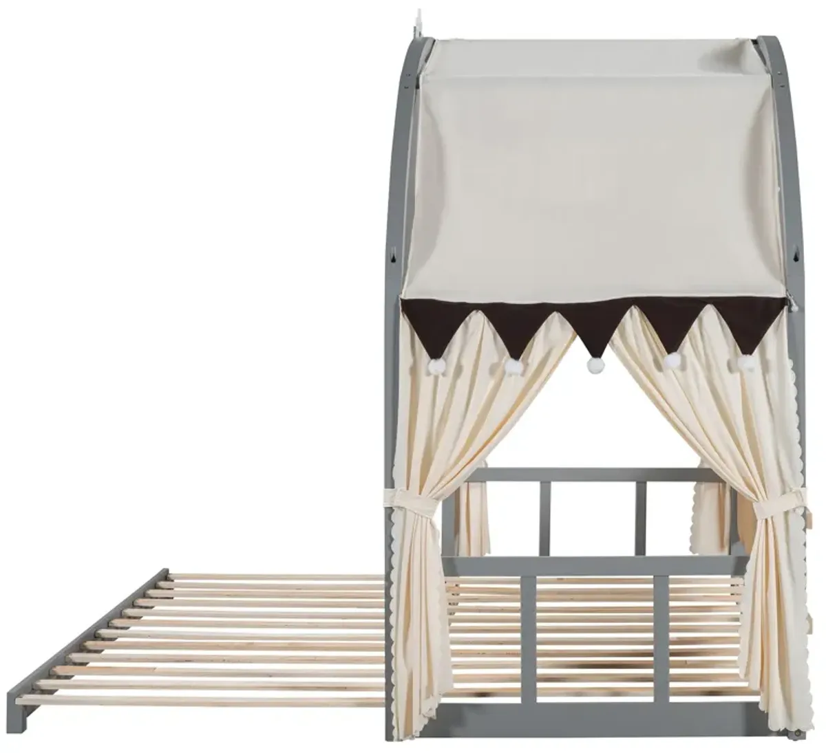 Extended Bed With Arched Roof And Trundle