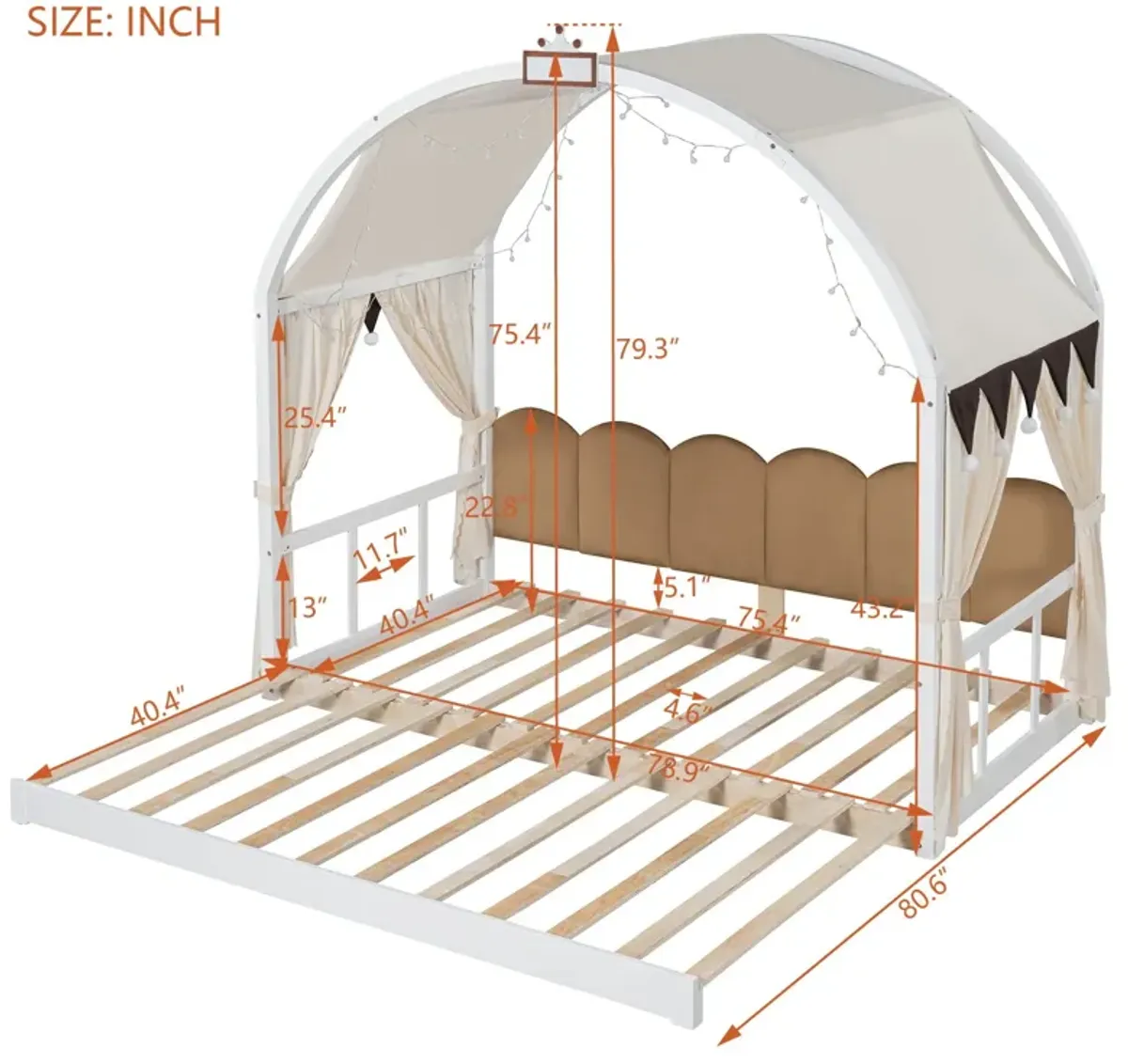 Extended Bed With Arched Roof And Trundle