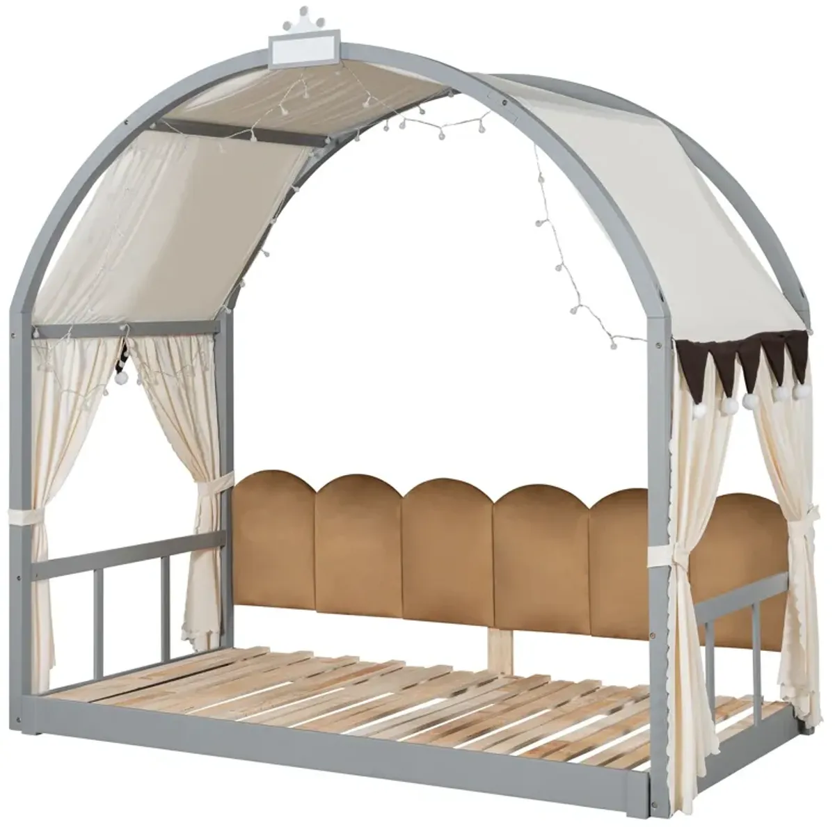 Extended Bed With Arched Roof And Trundle