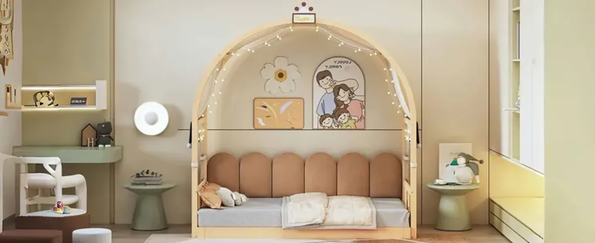 Extended Bed With Arched Roof And Trundle