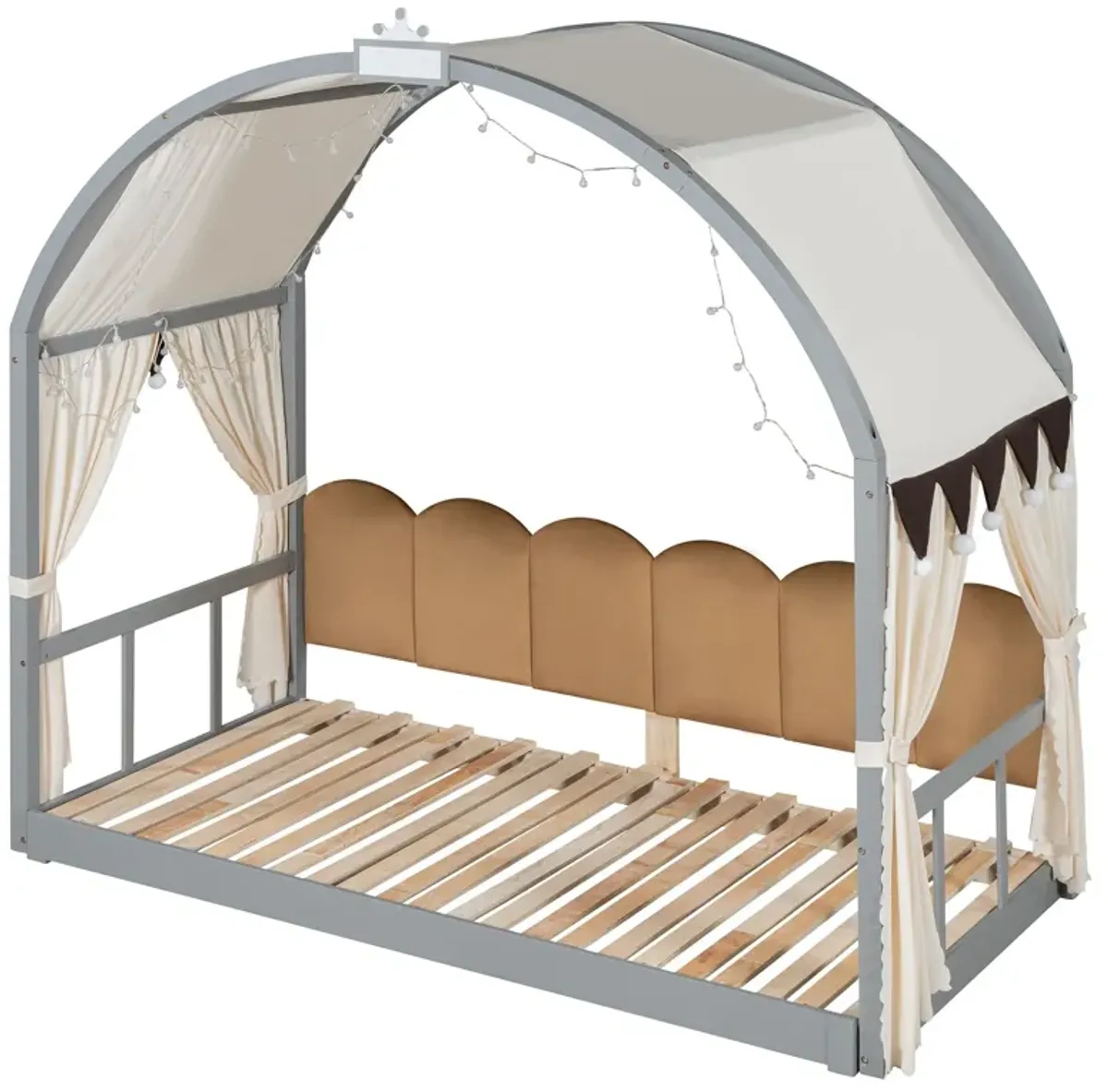 Extended Bed With Arched Roof And Trundle