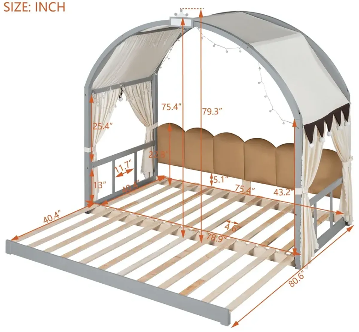 Extended Bed With Arched Roof And Trundle