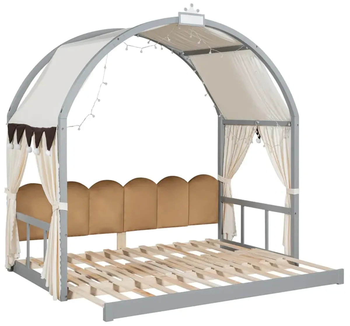 Extended Bed With Arched Roof And Trundle