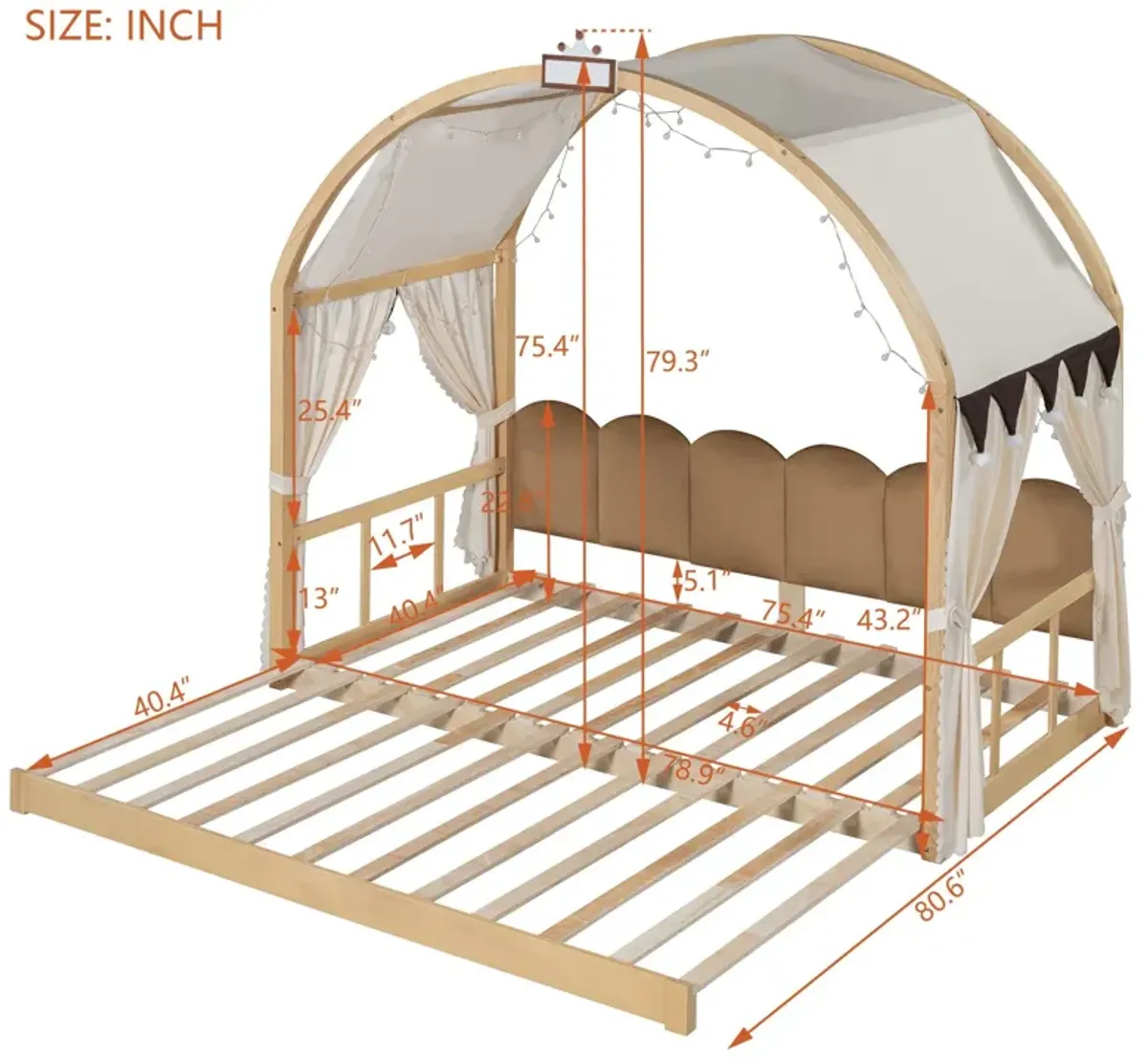 Extended Bed With Arched Roof And Trundle