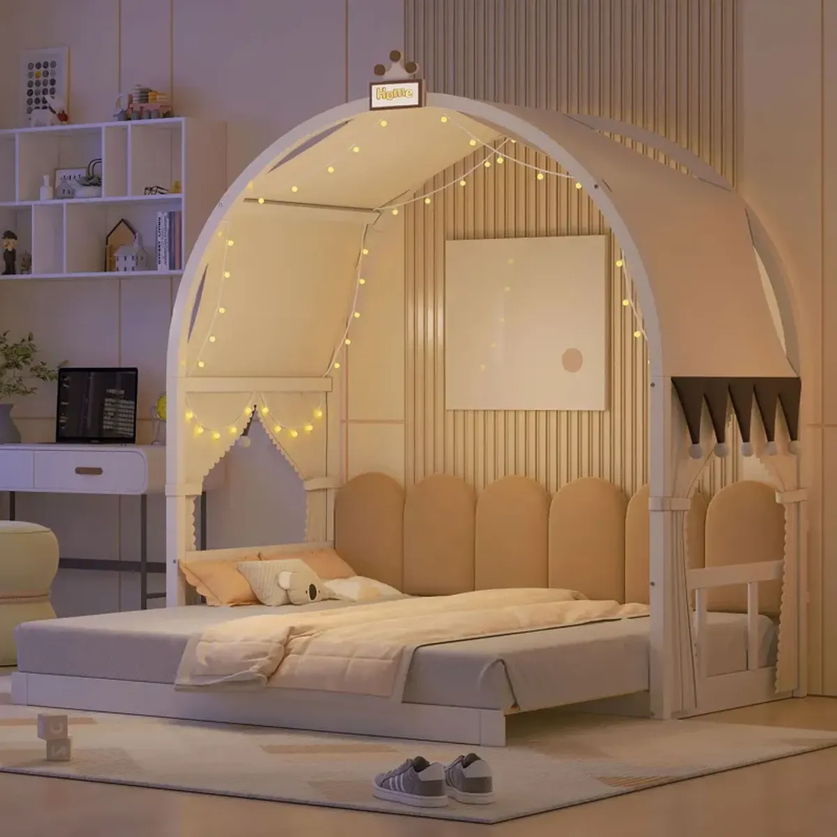 Extended Bed With Arched Roof And Trundle