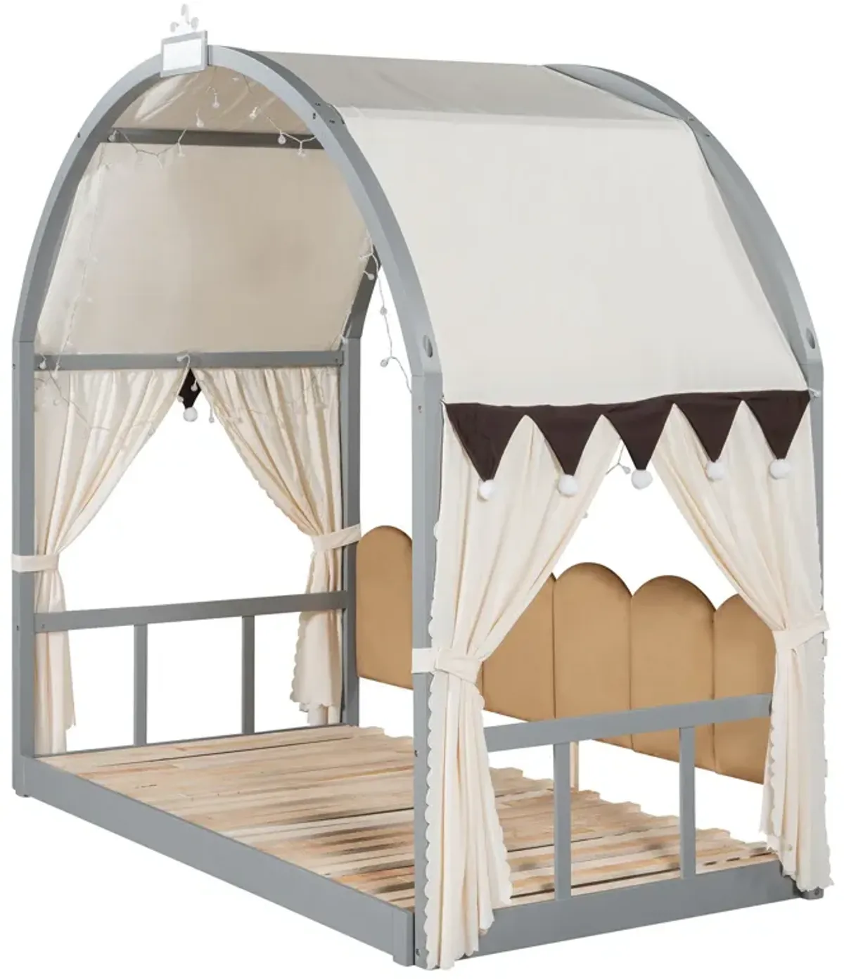 Extended Bed With Arched Roof And Trundle