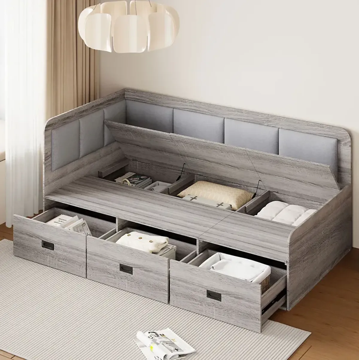 Daybed With Three Drawers And Three Storage Compartments