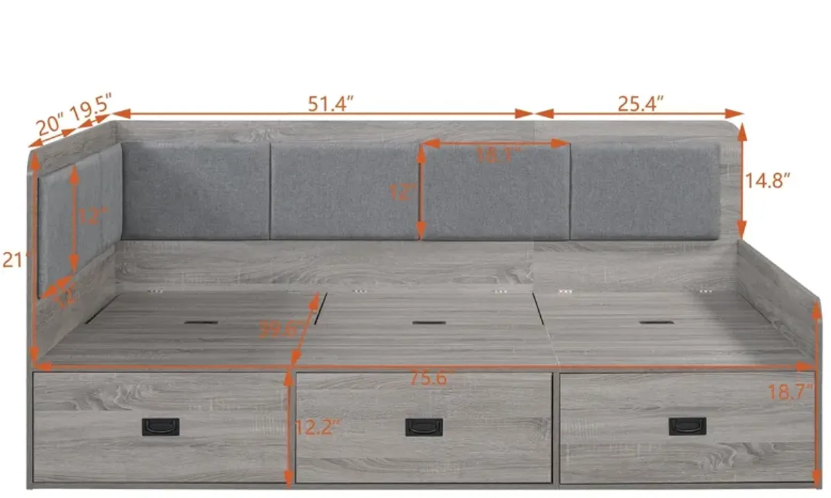 Daybed With Three Drawers And Three Storage Compartments