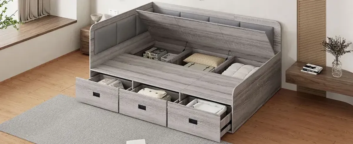 Daybed With Three Drawers And Three Storage Compartments