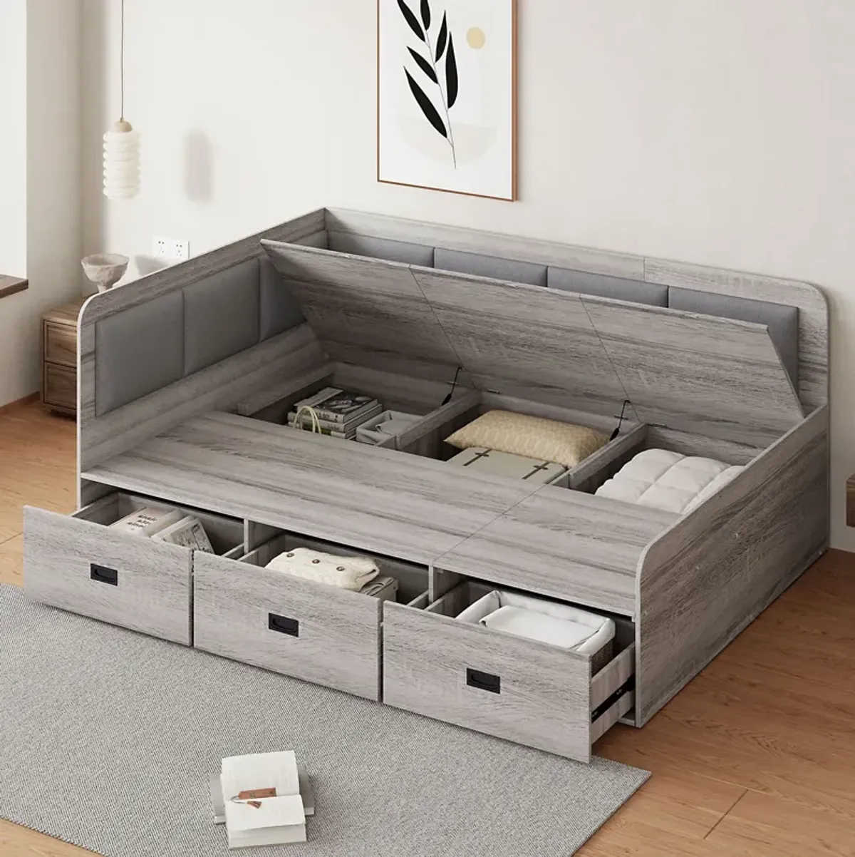 Daybed With Three Drawers And Three Storage Compartments