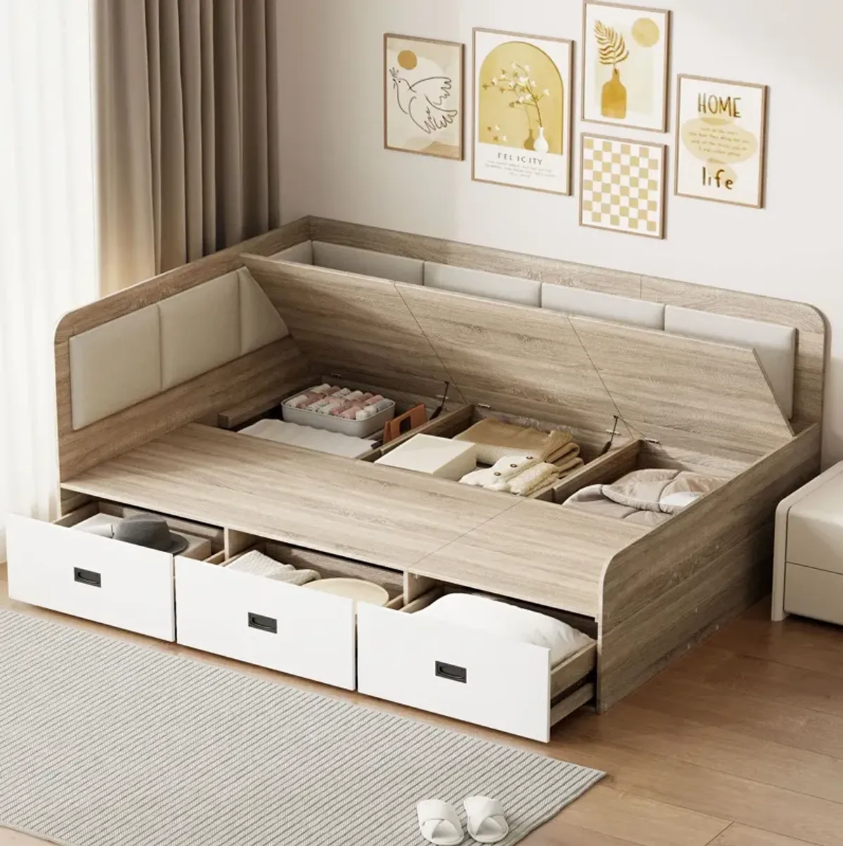 Daybed With Three Drawers And Three Storage Compartments