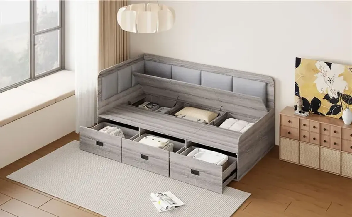 Daybed With Three Drawers And Three Storage Compartments