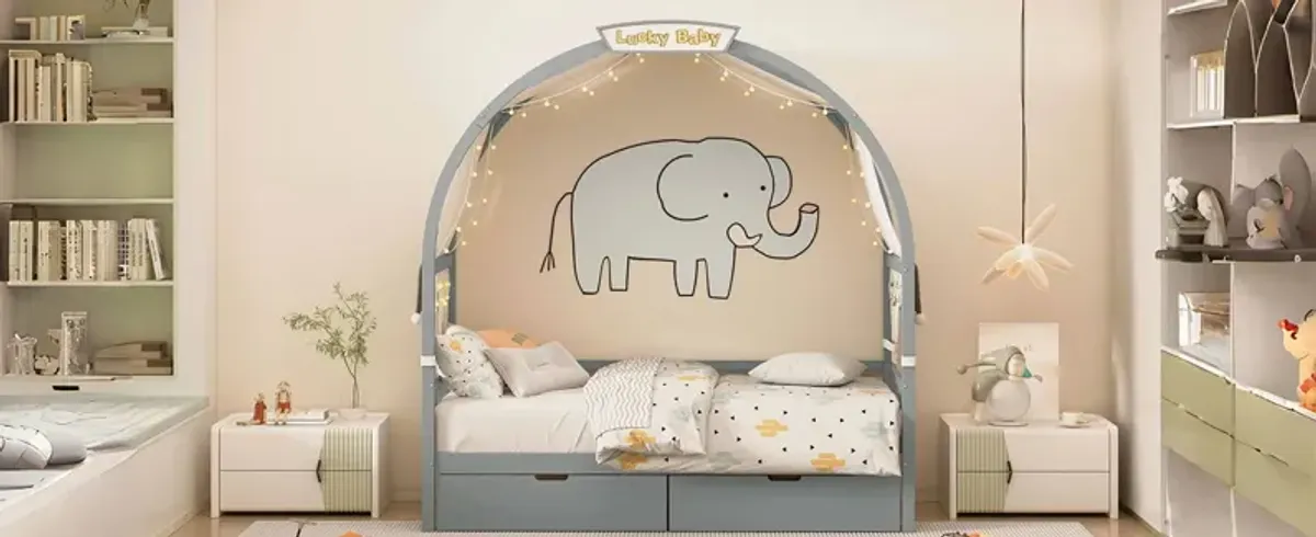 Bed With Arched Roof And 2 Drawers