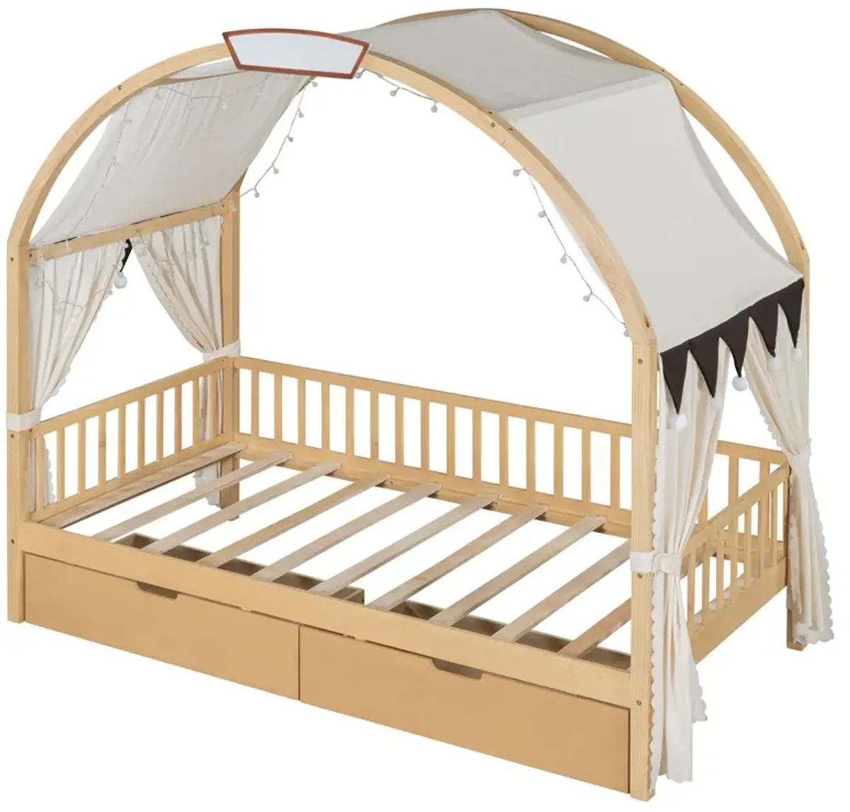 Bed With Arched Roof And 2 Drawers