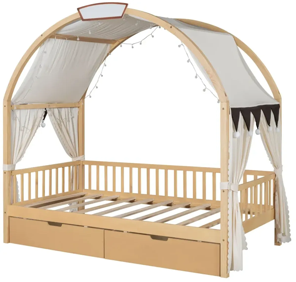 Bed With Arched Roof And 2 Drawers