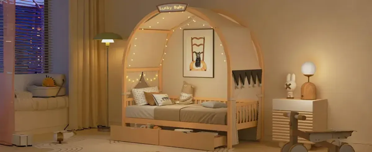 Bed With Arched Roof And 2 Drawers